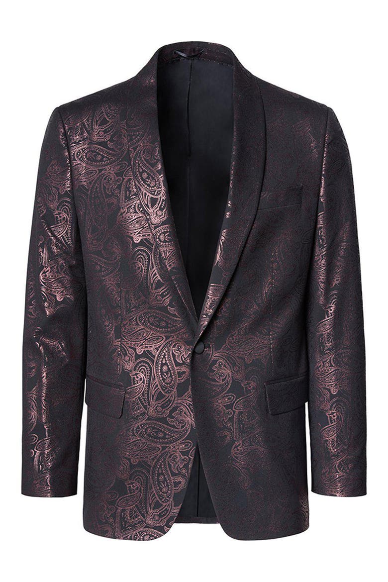 Metallic Paisley Pattern Tuxedo Jacket, Alternate, color, BURGUNDY