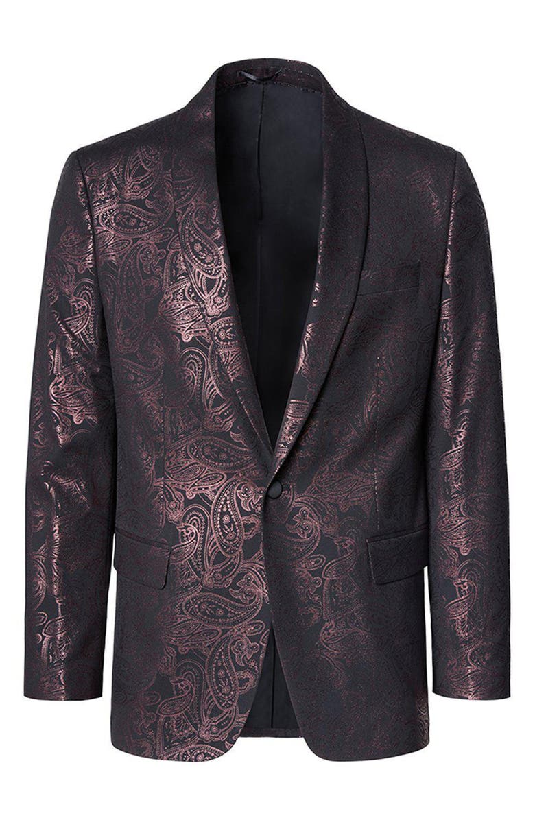 RON TOMSON Metallic Paisley Pattern Tuxedo Jacket, Alternate, color, Burgundy