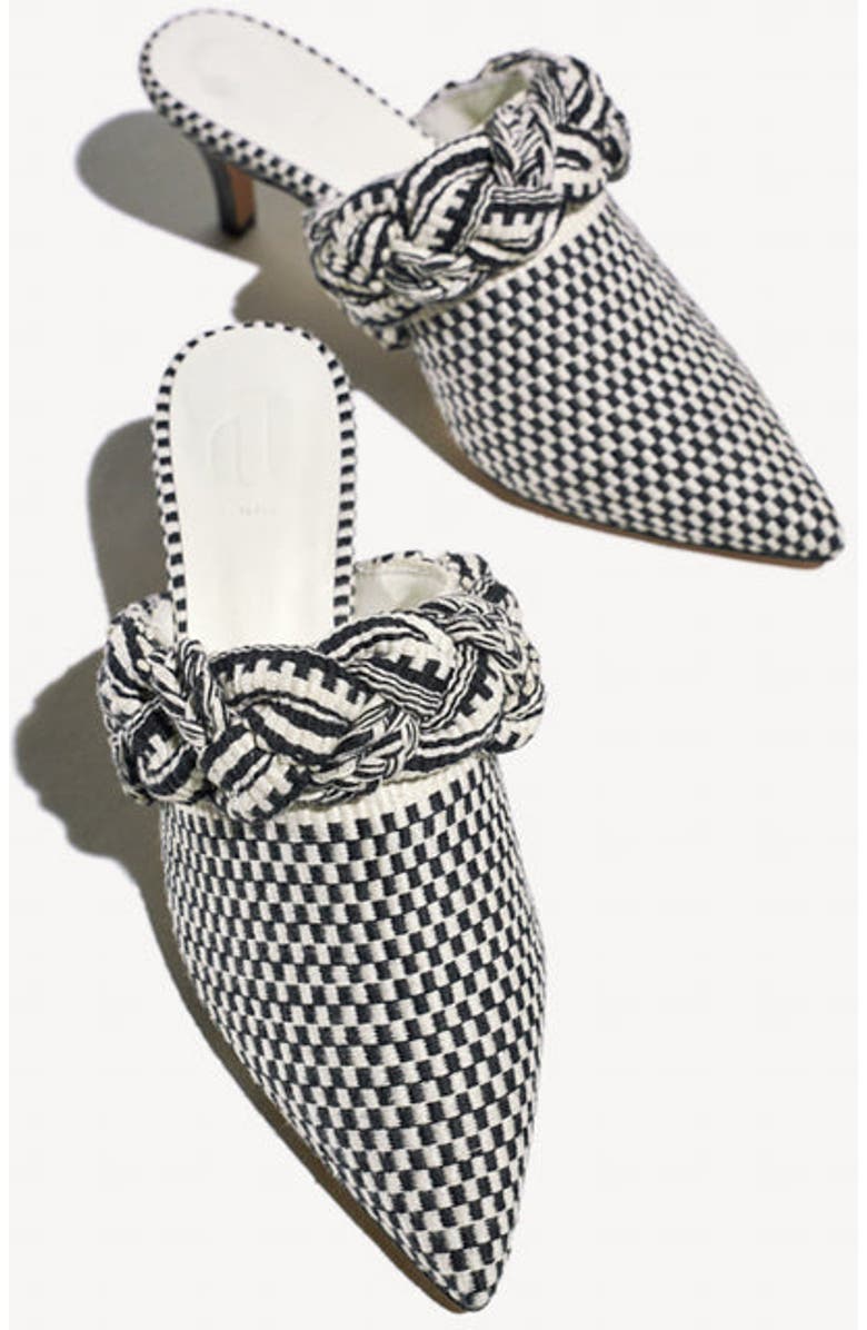 Amambaih Blanca Motif Fabric Mules, Alternate, color, Ivory Black