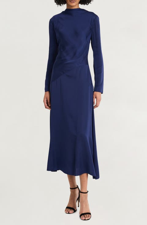 Funnel Neck Long Sleeve Midi Dress