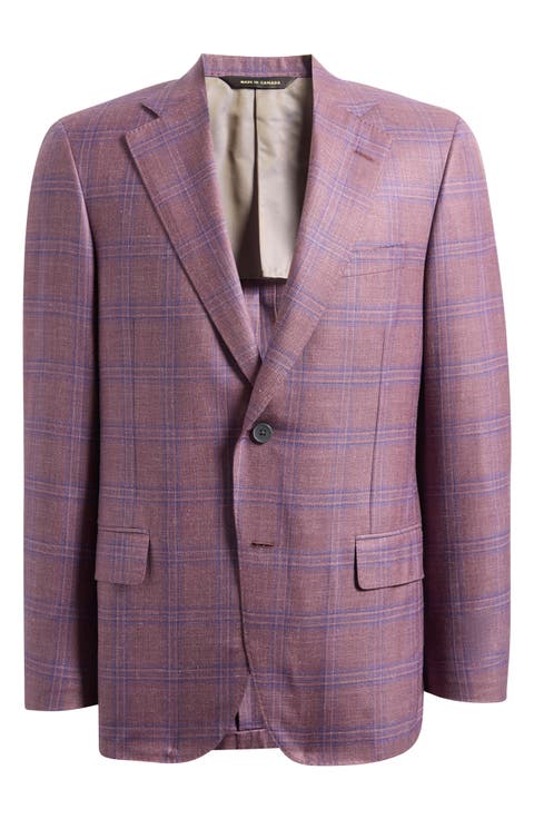 Purple Check Slub Wool Blend Sport Coat