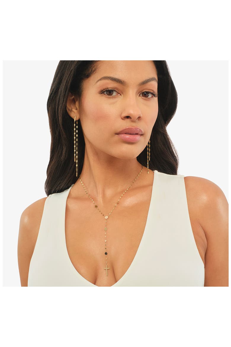 14K Gold Cross Disc Lariat Necklace, Alternate, color, YELLOW