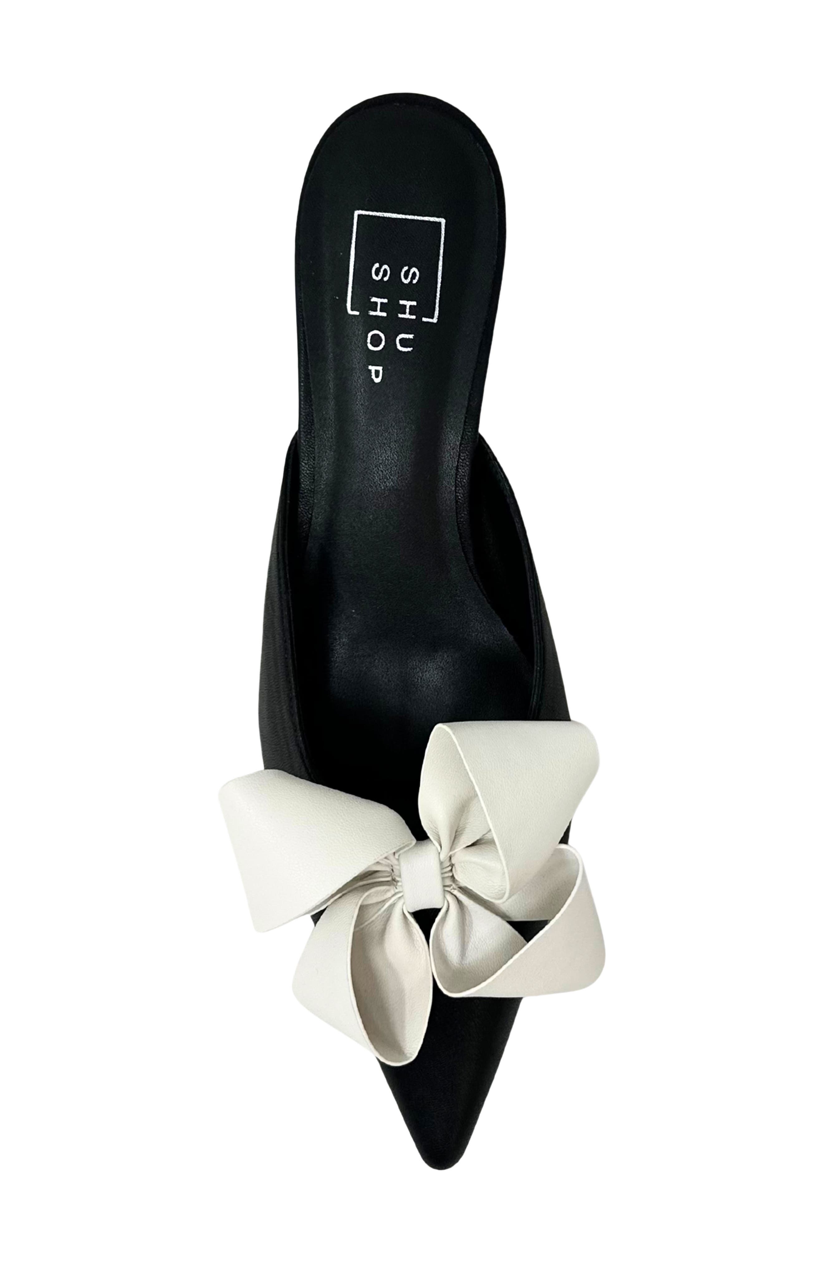 SHUSHOP Nell Pointed Toe Kitten Heel Mule, Alternate, color, Black And White