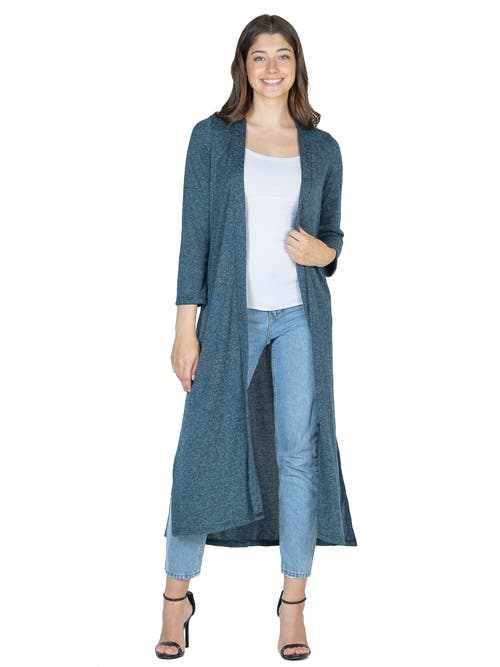 24seven Comfort Apparel Plus Size Long Duster Open Front Knit Cardigan Sweater In Blue