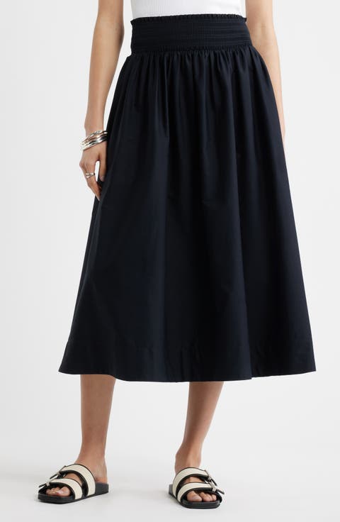 Smocked Cotton Midi Skirt