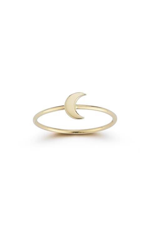 14K Yellow Gold Crescent Moon Ring