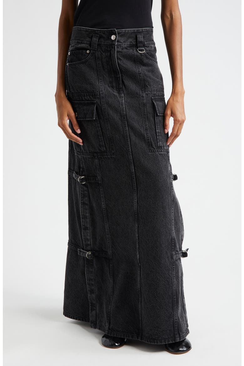 Utility Denim Maxi Skirt, Main, color, WASHED BLACK