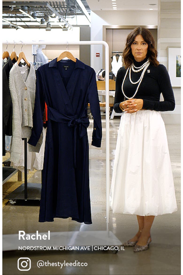 Long Sleeve Hammered Satin Wrap Front Shirtdress video