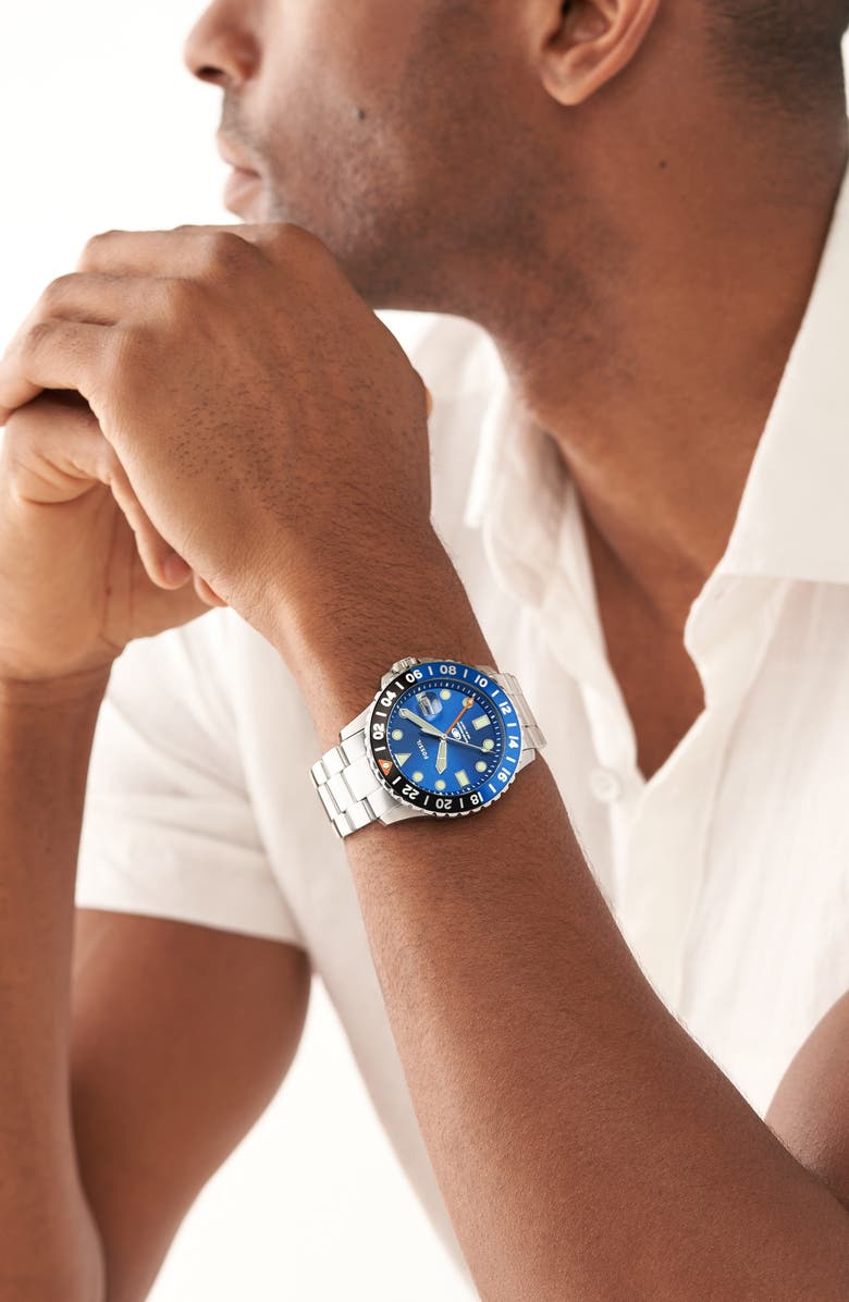 Fossil Blue GMT Bracelet Watch, 46mm, Alternate, color, Silver