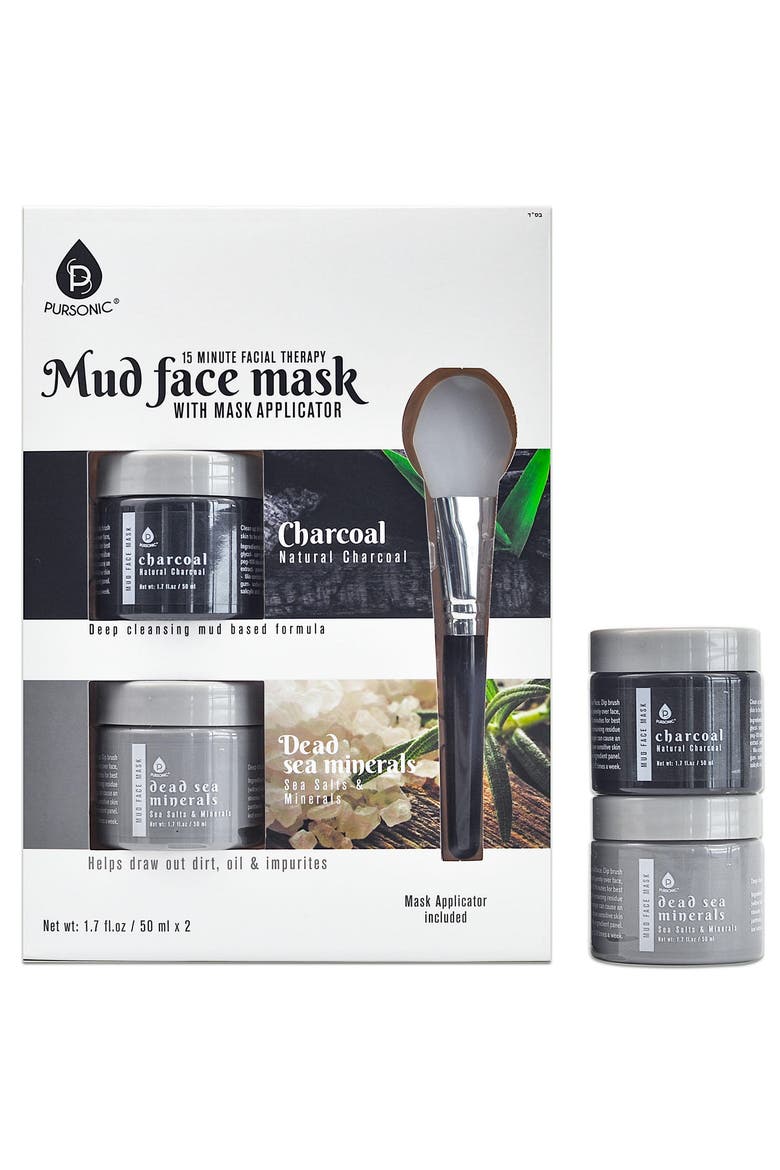 2 Pack Facial Therapy Mud Face Mask with Mask Applicator, Alternate, color, Grey