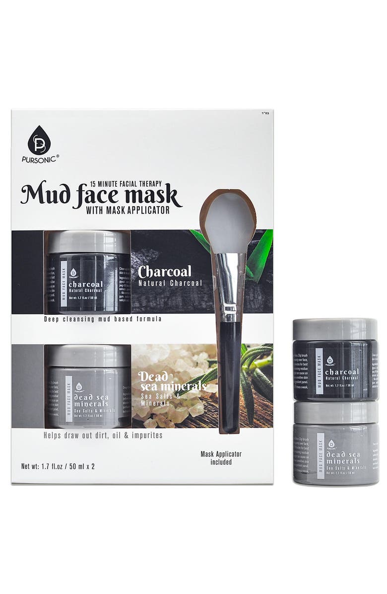 PURSONIC 2 Pack Facial Therapy Mud Face Mask with Mask Applicator, Alternate, color, Grey
