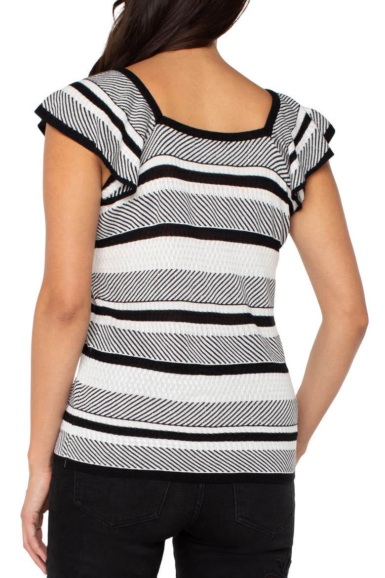 Stripe Ruffle Sleeve Sweater, Alternate, color, WHITE/ BLACK STRIPE