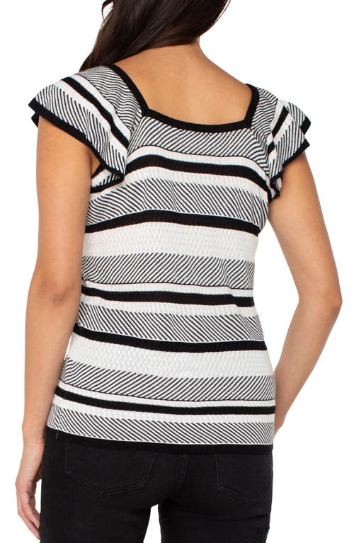 Liverpool Los Angeles Stripe Ruffle Sleeve Sweater In White/black Stripe