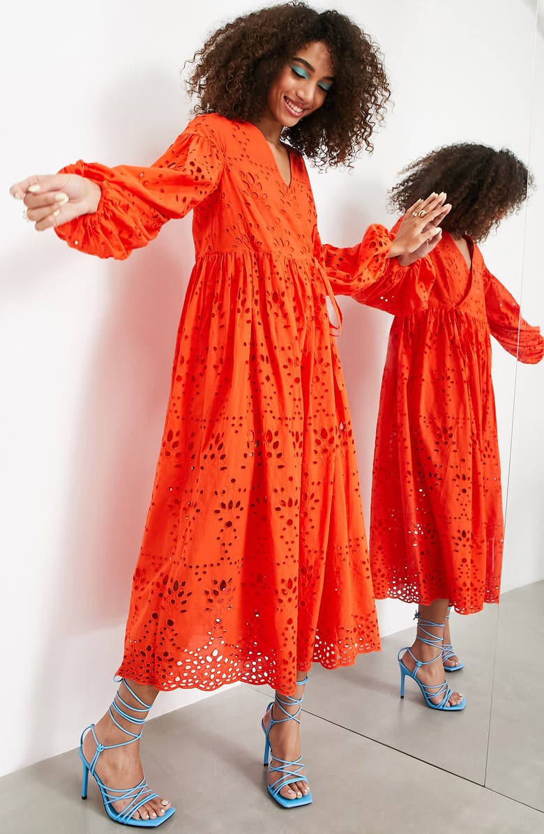 ASOS DESIGN Smocked Broderie Midi Dress, Alternate, color,