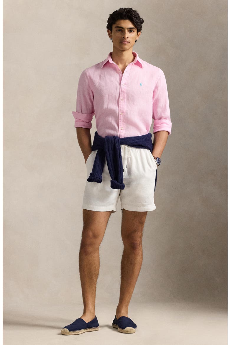 Classic Fit Solid Pink Linen Button-Down Shirt, Alternate, color, CARMEL PINK