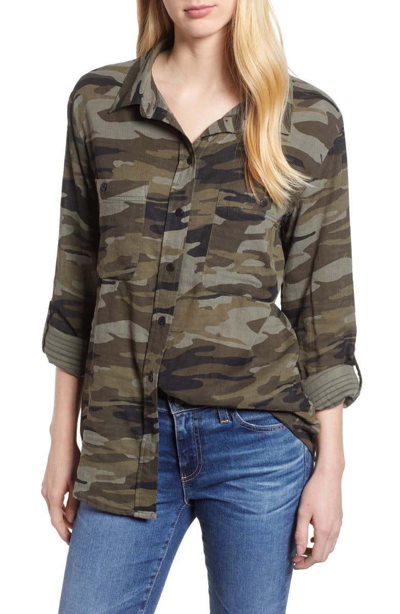 Sanctuary Steady Boyfriend Camo Shirt, Main, color, 