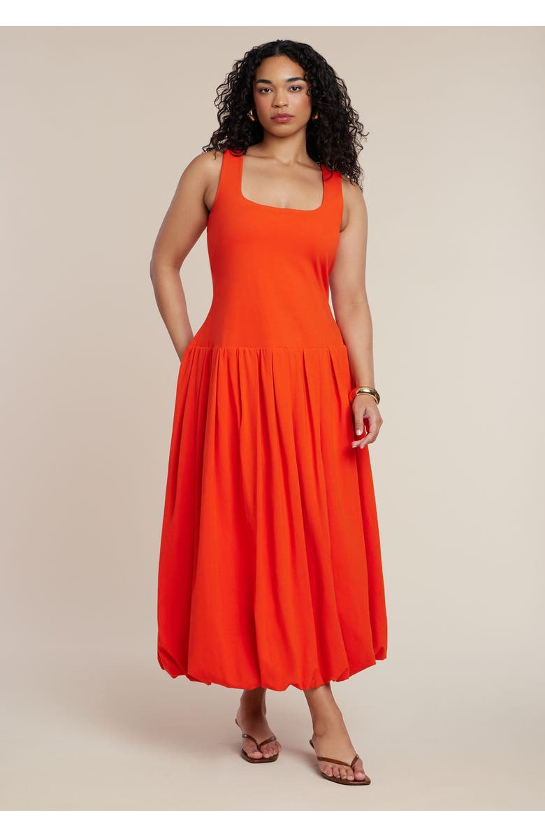 ELOQUII Drop-Waist Bubble Maxi Dress, Main, color, Deep Poppy