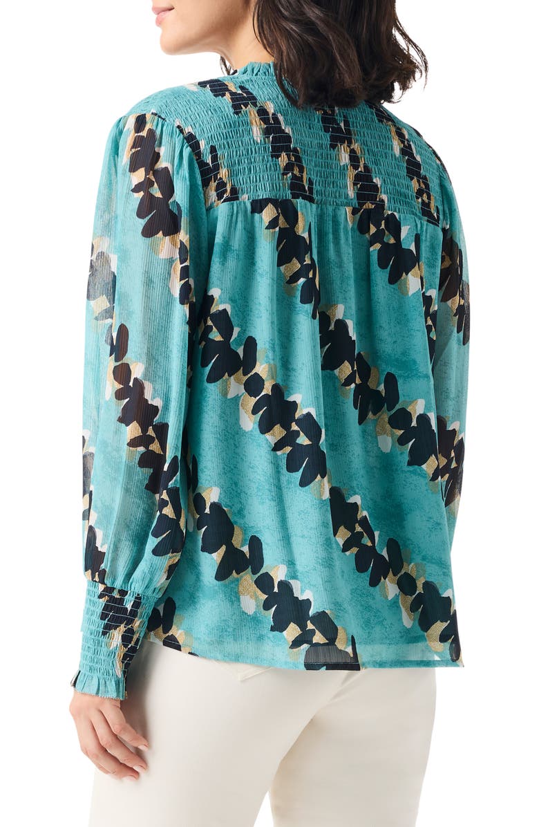 Rolling Reef Print Tie Neck Top
