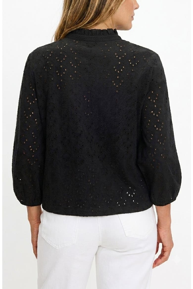 Eyelet Ruffle Neck Top, Alternate, color, BLACK ONYX