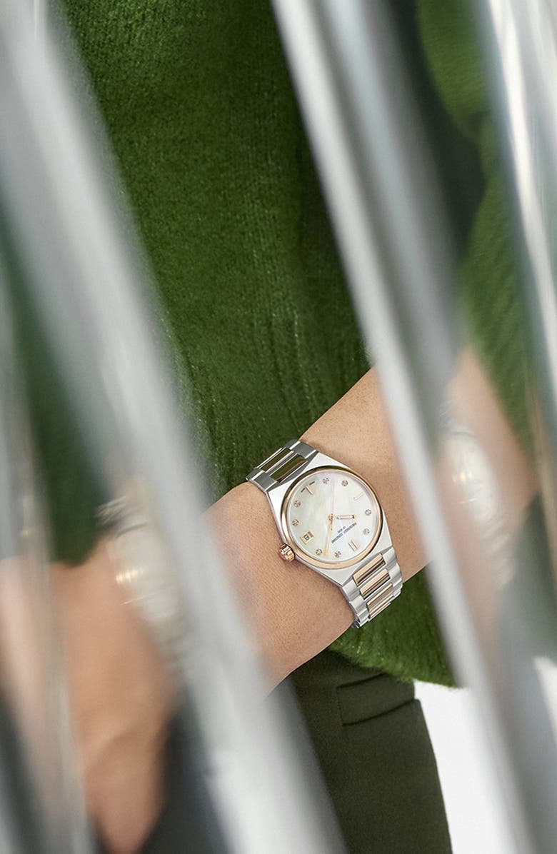 FREDERIQUE CONSTANT Highlife Diamond & Mother-of-Pearl Two-Tone Bracelet Watch, 31mm, Alternate, color, Two-Tone/ Pearl