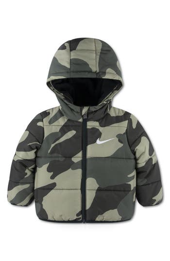 Nike Kids'  Essentials Water Resistant Hooded Heavyweight Puffer Jacket In Black Spruce