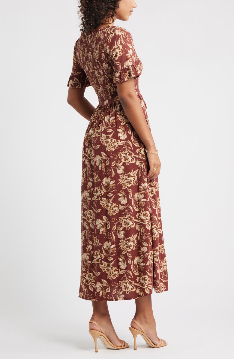 Chelsea28 Smocked Ruffle Bodice Maxi Dress, Alternate, color, Brown Frannie Floral