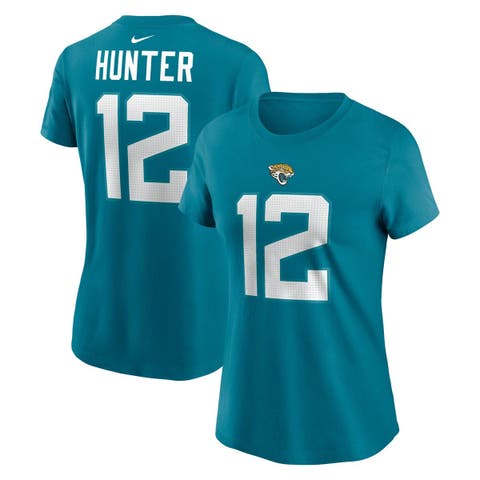 Women's Nike Travis Hunter Teal Jacksonville Jaguars 2025 NFL Draft First Round Pick Name & Number T-Shirt