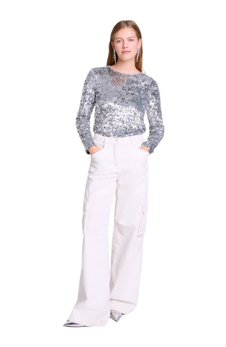 maje Long-sleeved sequinned top, Main, color, 