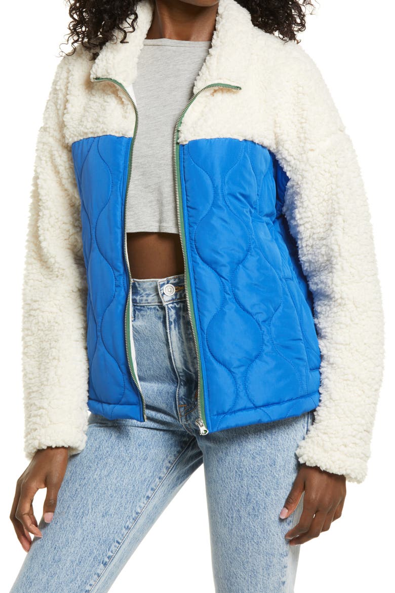 Mixed Media Fleece Jacket, Main, color, OCEAN BLUE/ MILK