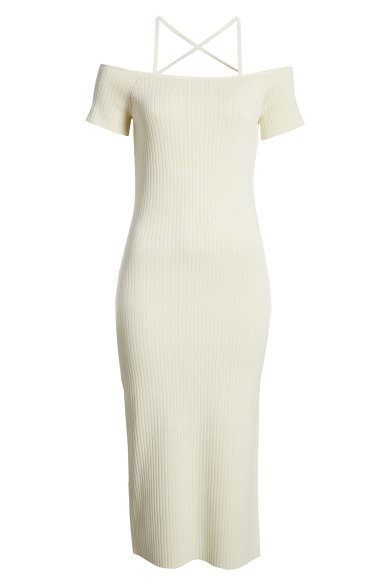 Deena Off the Shoulder Rib Knit Midi Dress, Alternate, color, ANTIQUE IVORY