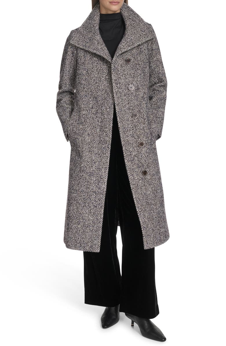 Kenneth Cole Herringbone Longline Coat, Main, color, 