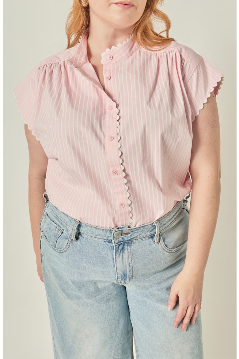 Ric Rac Scalloped Short Sleeve Cotton Blouse, Main, color, PINK