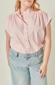 English Factory Ric Rac Scalloped Short Sleeve Cotton Blouse