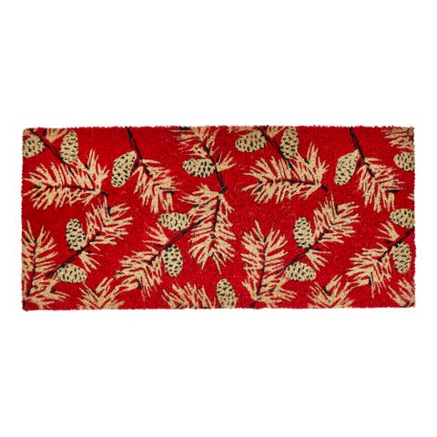 Pinecone Sprig Coir Door Mat Christmas Red Multi Floor Mat