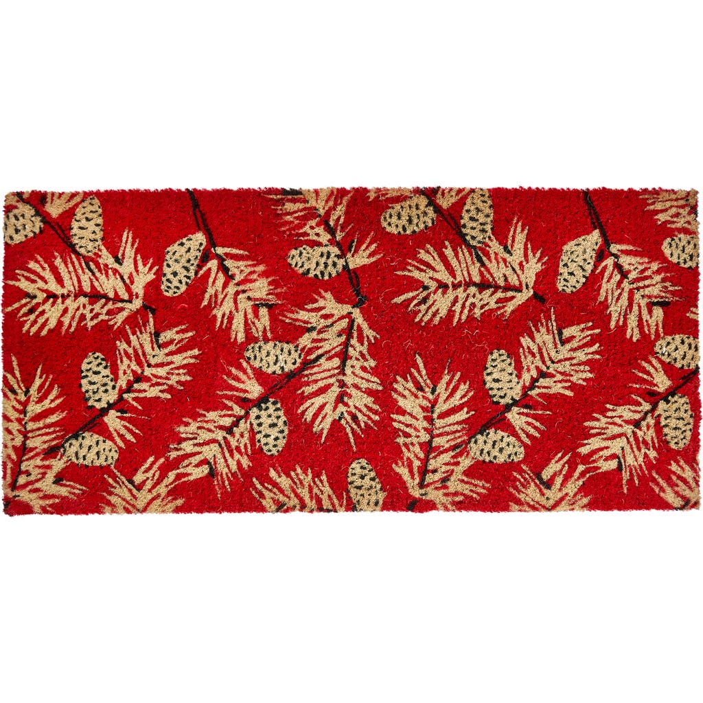 Tag Pinecone Sprig Coir Door Mat Christmas Red Multi Floor Mat In Red