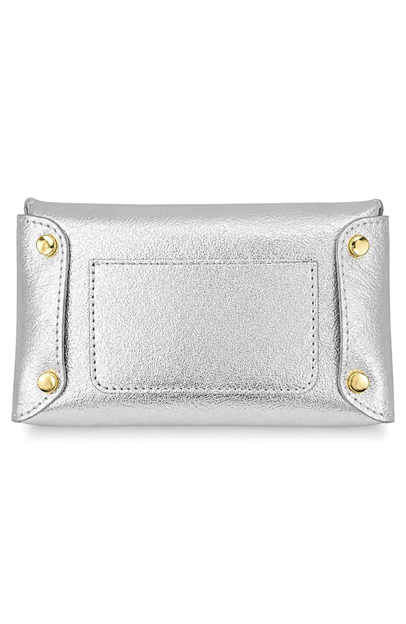 Cecilia Metallic Leather Clutch, Alternate, color, SILVER