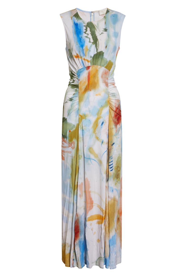 Lana Ruched Sleeveless Silk Maxi Dress, Alternate, color, WESTERN DREAM