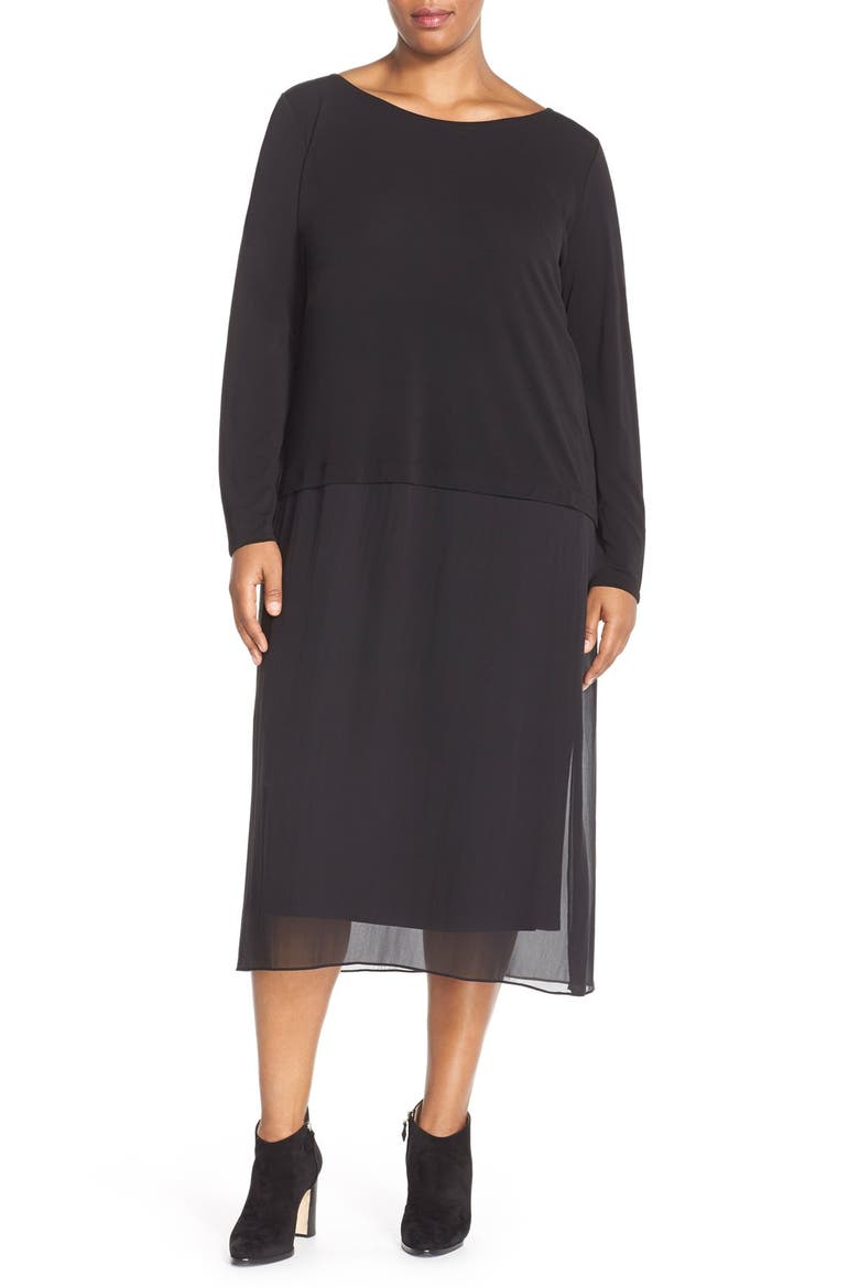 Ballet Neck Silk Jersey Dress, Main, color, BLACK