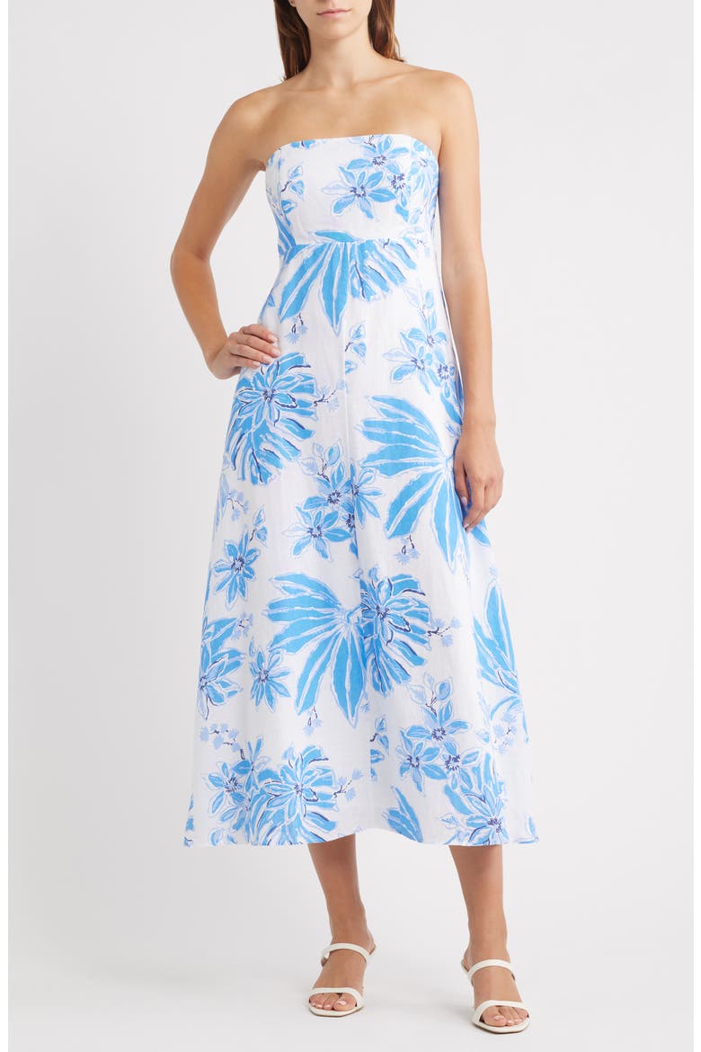 Jorgian A-Line Linen Midi Dress, Alternate, color, RESORT WHITE JET SET JUNGLE