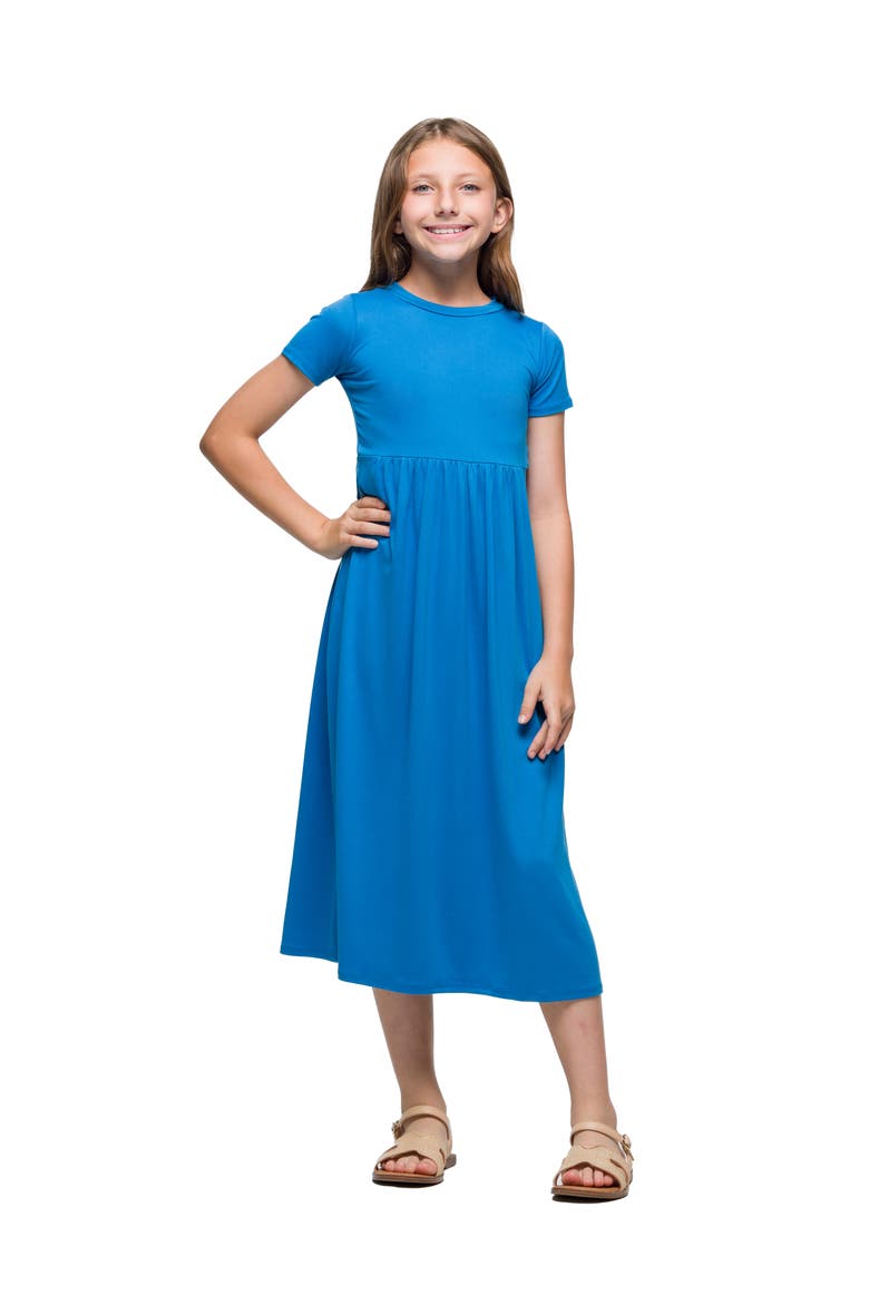 Short Sleeve Pleated Midi Dress, Main, color, Turquoise