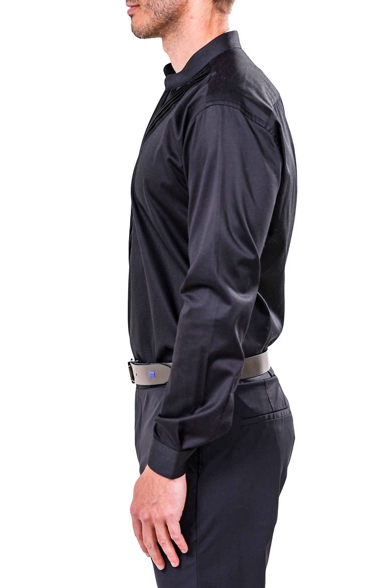 Kymono Asymmetric Pleat Button-Up Shirt, Alternate, color, BLACK