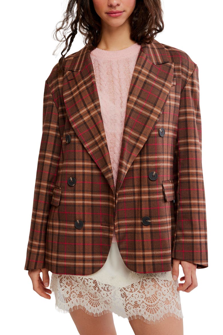 Dean Double Breasted Blazer, Main, color, OLIVER PLAID- BROWN
