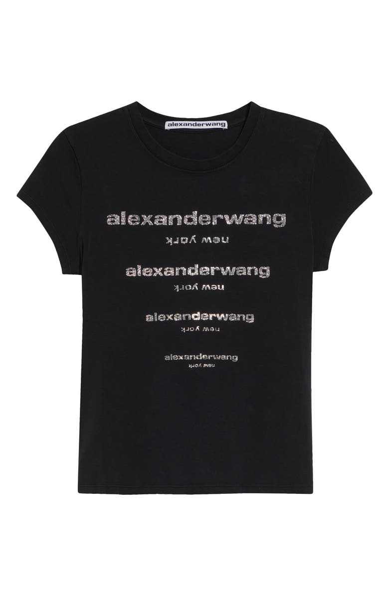 Alexander Wang Hotfix Crystals Fitted T-Shirt, Main, color, Washed Black
