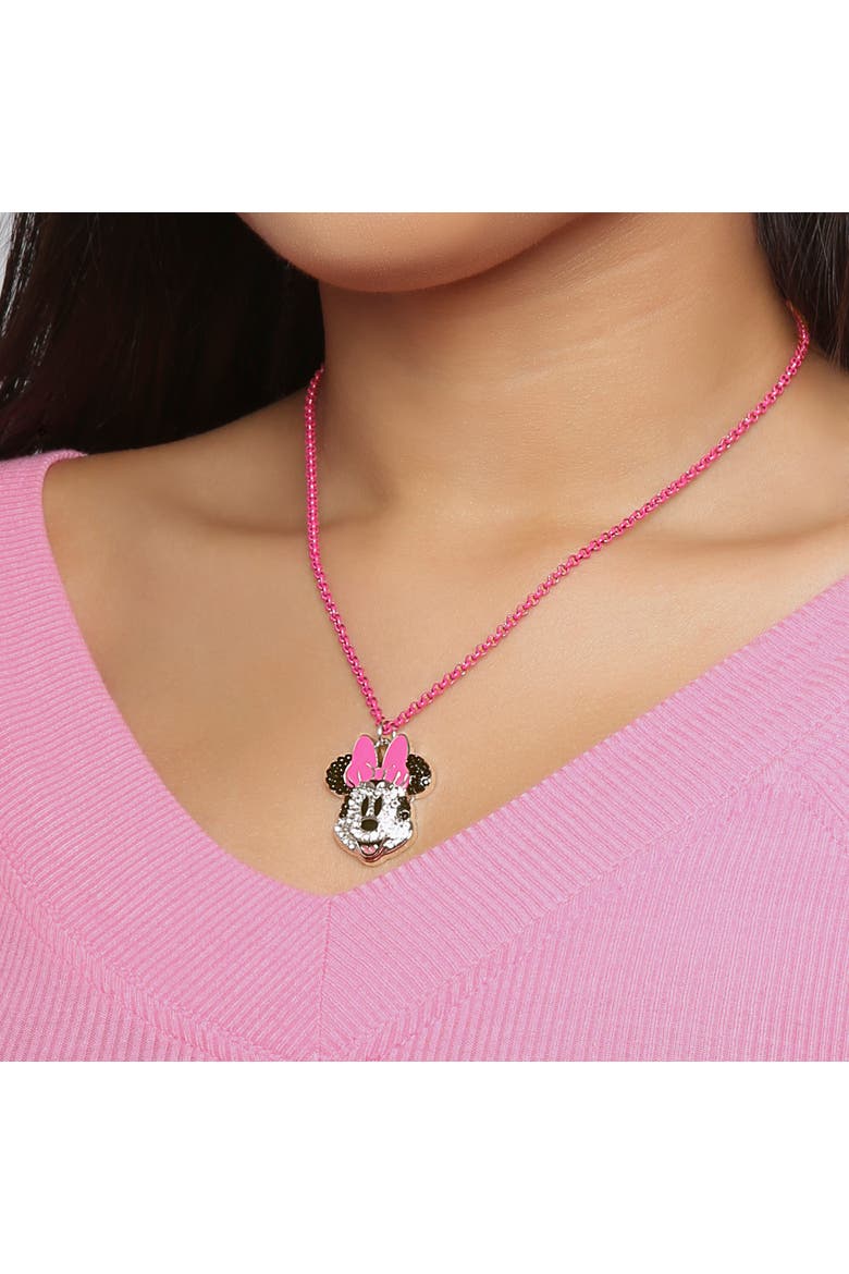 Pave Crystal Minnie Mouse Necklace with Pink Chain, 16"+3", Alternate, color, Pink, Silver