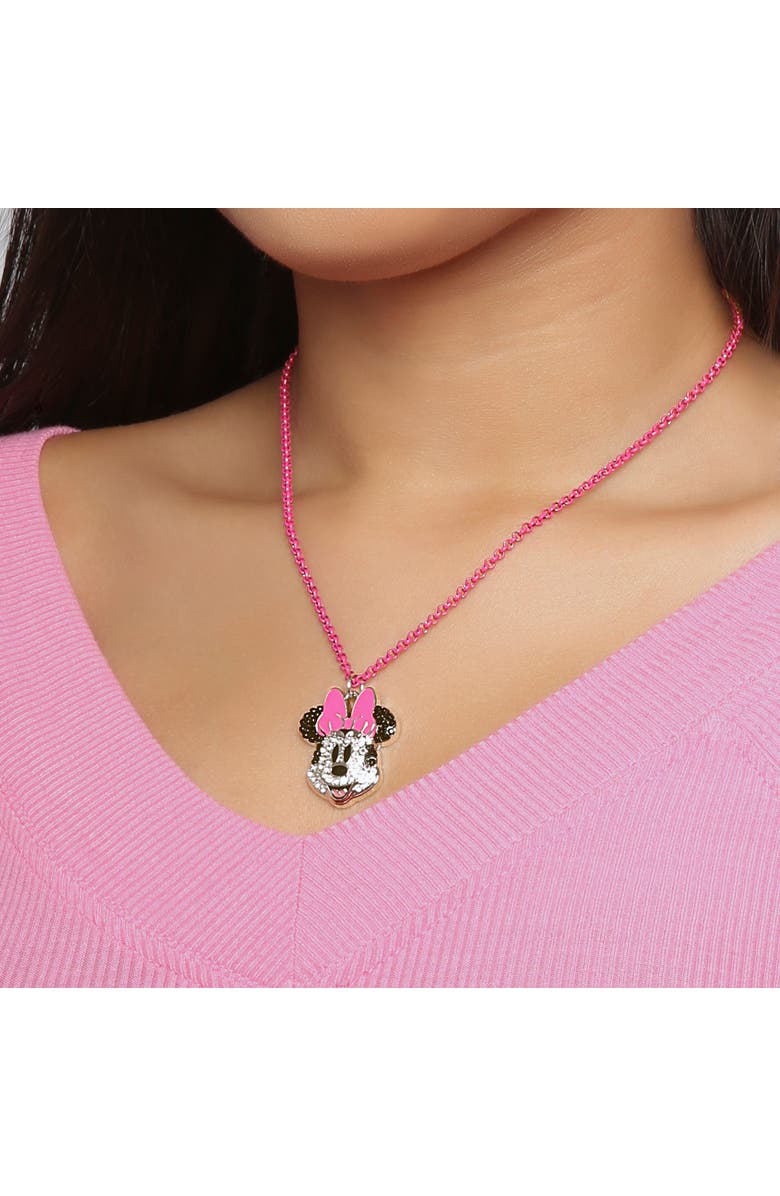 Disney Pave Crystal Minnie Mouse Necklace with Pink Chain, 16"+3", Alternate, color, Pink, Silver
