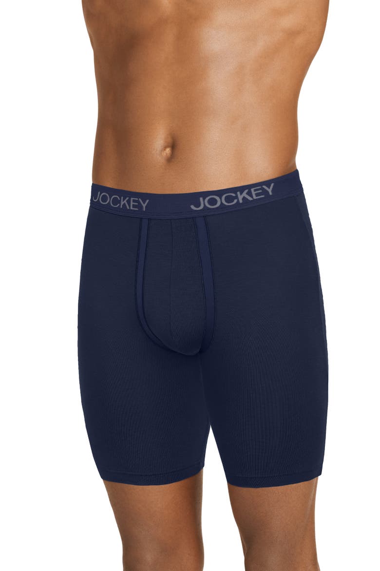 Men's Chafe Proof Pouch Ultra Soft Modal 8.5" Long Leg Boxer Brief - 3 Pack, Alternate, color, True Navy/Battleship Grey