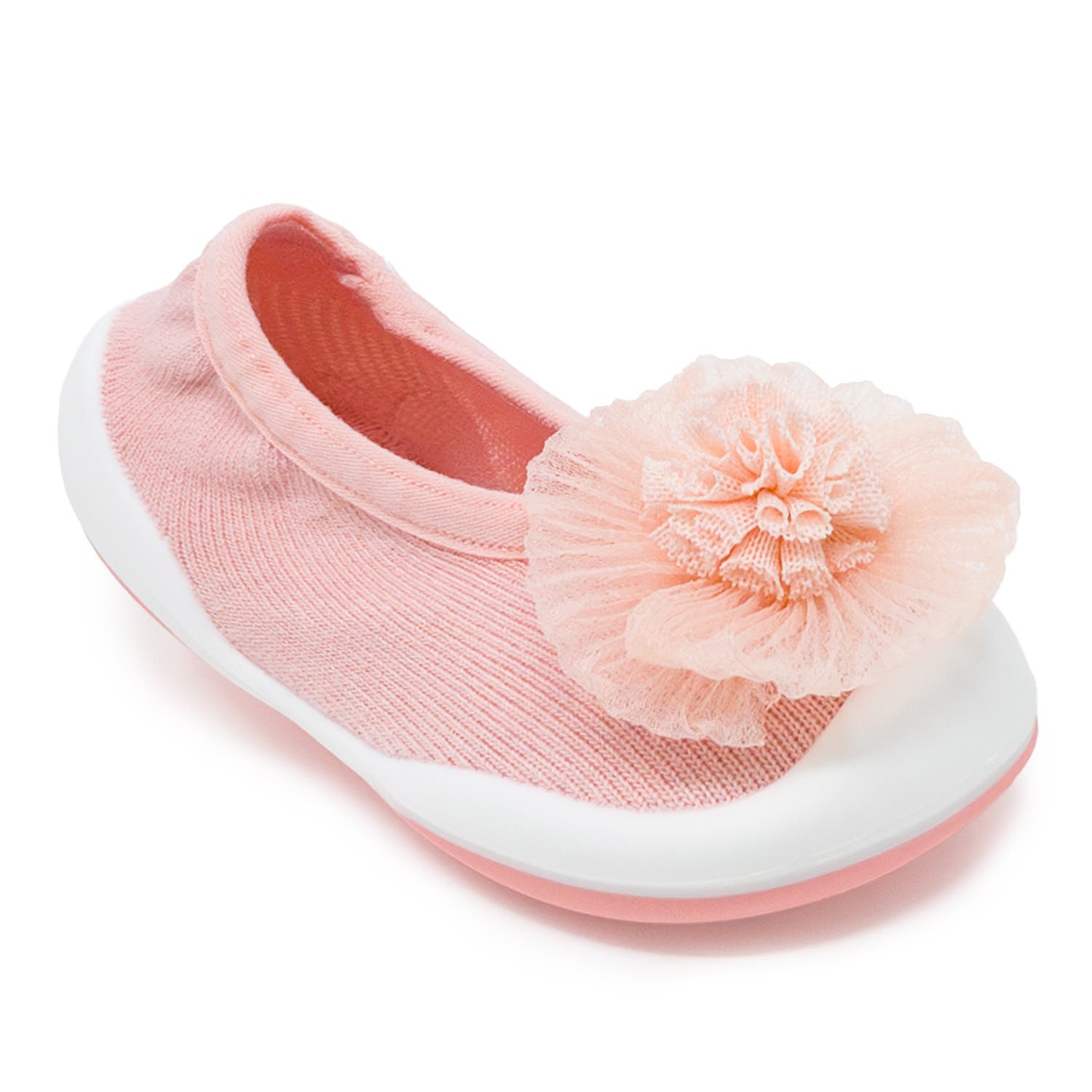 Toddler Sock Shoes Flat - Pompom Flower White, Alternate, color, Pastel Pink