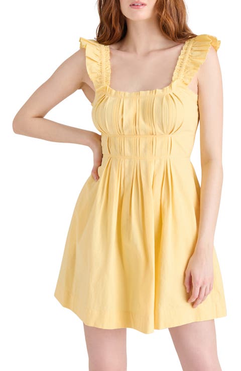 Yellow flower embroidery midi wrap linen dress 4947