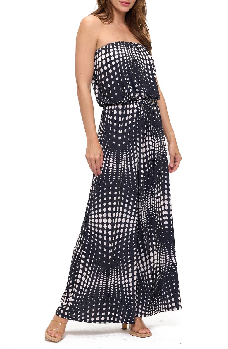 O.L. Printed Wide Leg Strapless Jumpsuit, Alternate, color, Black/ White