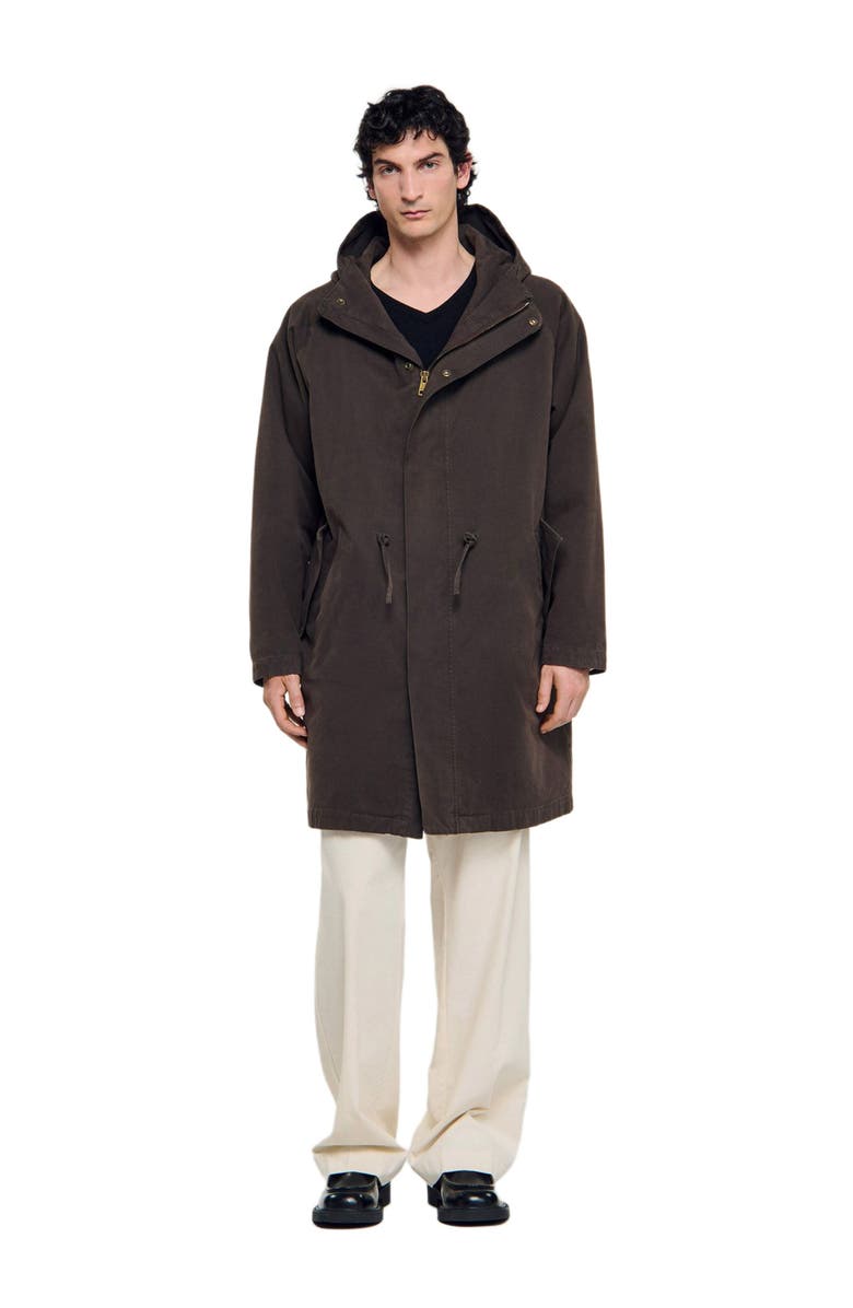 SANDRO Oversized cotton and wool parka, Alternate, color, Dark Taupe